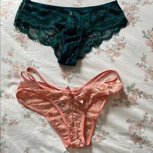 Elegant Lace Intimates Set in Green and Pink with matching bra